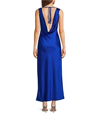 Midnight Doll Satin V-Neck Sleeveless Back Drape Dress