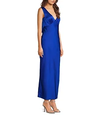 Midnight Doll Satin V-Neck Sleeveless Back Drape Dress