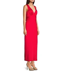 Midnight Doll Satin V-Neck Sleeveless Back Drape Dress