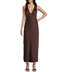 Midnight Doll Satin V-Neck Sleeveless Back Drape Dress