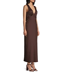 Midnight Doll Satin V-Neck Sleeveless Back Drape Dress