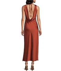 Midnight Doll Satin V-Neck Sleeveless Back Drape Dress