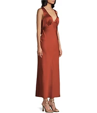 Midnight Doll Satin V-Neck Sleeveless Back Drape Dress