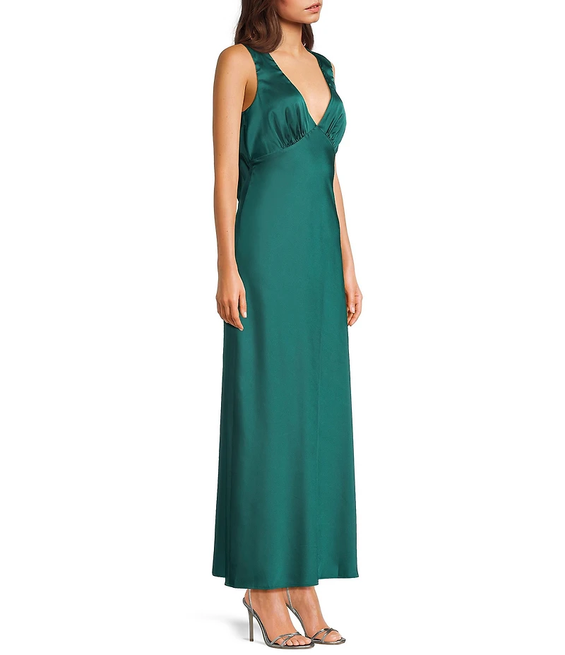 Midnight Doll Satin V-Neck Sleeveless Back Drape Dress