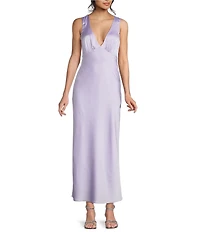 Midnight Doll Satin V-Neck Sleeveless Back Drape Dress