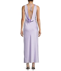 Midnight Doll Satin V-Neck Sleeveless Back Drape Dress