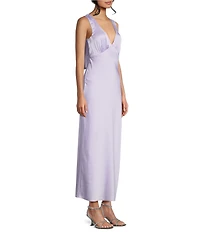 Midnight Doll Satin V-Neck Sleeveless Back Drape Dress