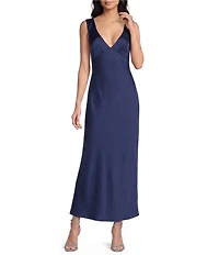 Midnight Doll Satin V-Neck Sleeveless Back Drape Dress