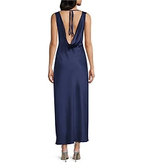 Midnight Doll Satin V-Neck Sleeveless Back Drape Dress