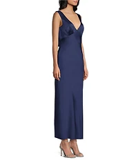 Midnight Doll Satin V-Neck Sleeveless Back Drape Dress