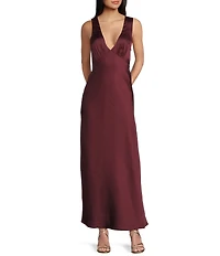 Midnight Doll Satin V-Neck Sleeveless Back Drape Dress