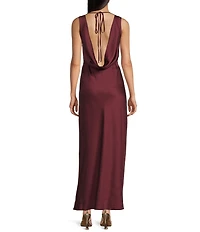 Midnight Doll Satin V-Neck Sleeveless Back Drape Dress