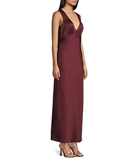 Midnight Doll Satin V-Neck Sleeveless Back Drape Dress