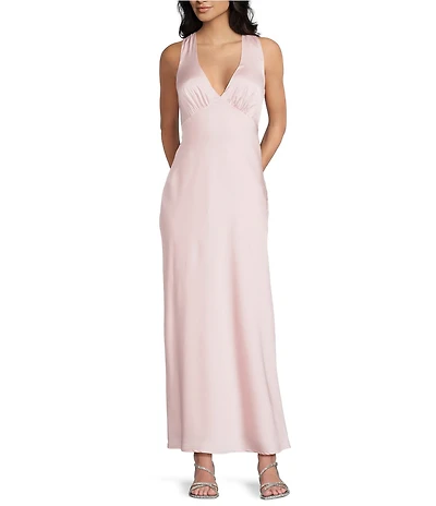 Midnight Doll Satin V-Neck Sleeveless Back Drape Dress