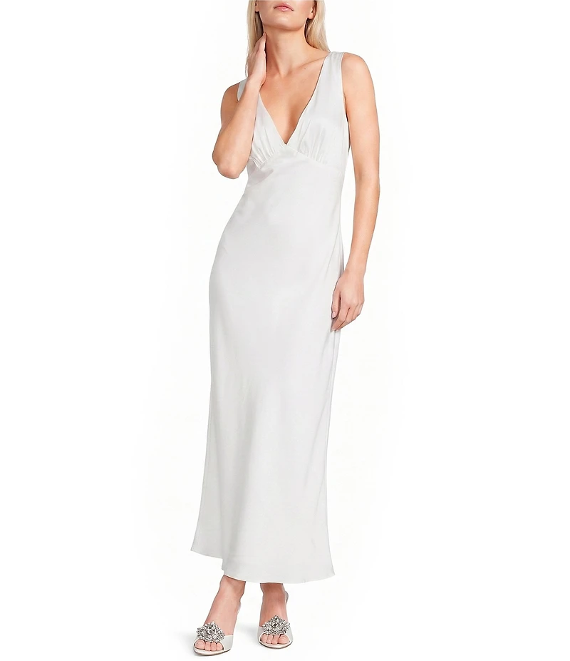 Midnight Doll Satin V-Neck Sleeveless Back Drape Dress