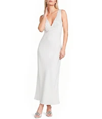 Midnight Doll Satin V-Neck Sleeveless Back Drape Dress
