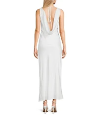 Midnight Doll Satin V-Neck Sleeveless Back Drape Dress