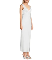 Midnight Doll Satin V-Neck Sleeveless Back Drape Dress