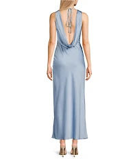 Midnight Doll Satin V-Neck Sleeveless Back Drape Dress