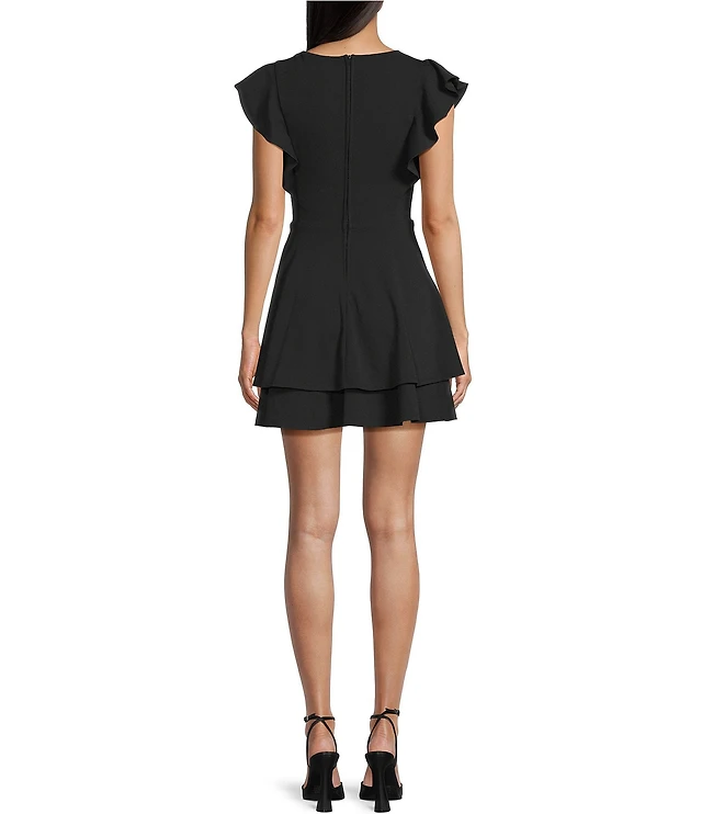 Midnight Doll Scuba Crepe Bow Accent Flutter Sleeve Double Hem Dress |  Liberty Center