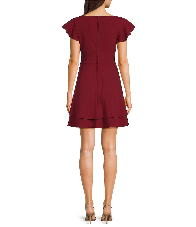 Midnight Doll Scuba Crepe Flutter Sleeve Double Hem Fit-And-Flare Dress