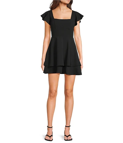 Midnight Doll Scuba Crepe Flutter Sleeve Double Hem Fit-And-Flare Dress