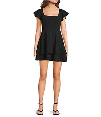 Midnight Doll Scuba Crepe Flutter Sleeve Double Hem Fit-And-Flare Dress