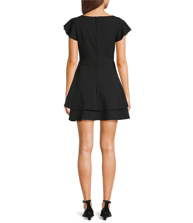 Midnight Doll Scuba Crepe Flutter Sleeve Double Hem Fit-And-Flare Dress