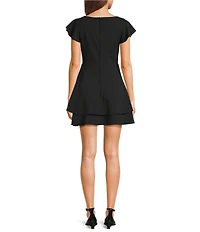 Midnight Doll Scuba Crepe Flutter Sleeve Double Hem Fit-And-Flare Dress