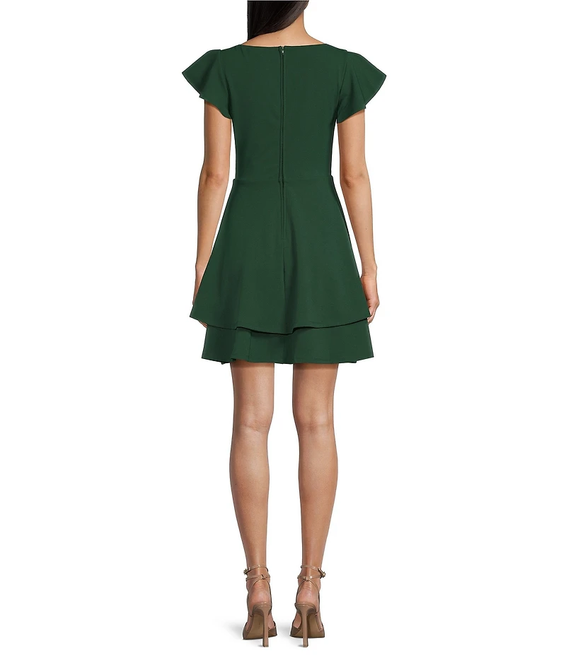 Midnight Doll Scuba Crepe Flutter Sleeve Double Hem Fit-And-Flare Dress