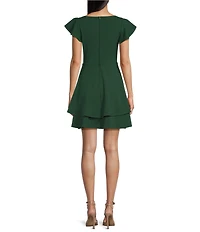 Midnight Doll Scuba Crepe Flutter Sleeve Double Hem Fit-And-Flare Dress