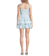 Midnight Doll Seashell Print Tie Shoulder Smocked Tiered Dress