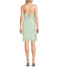 Midnight Doll Sequin Beaded Floral Patterned Mesh Rhinestone Strap Above Knee Dress