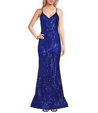 Midnight Doll Patterned Sequin Mesh Long Dress