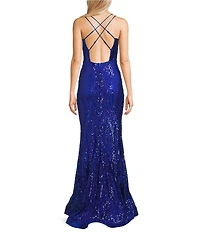 Midnight Doll Patterned Sequin Mesh Long Dress