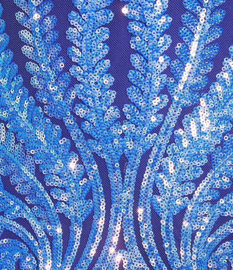 Midnight Doll Sequin Patterned Mesh V-Neck Long Dress