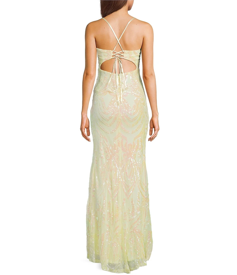 Midnight Doll Sequin Patterned Scoop Neck Side Slit Dress