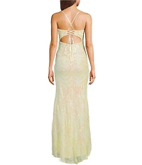 Midnight Doll Sequin Patterned Scoop Neck Side Slit Dress