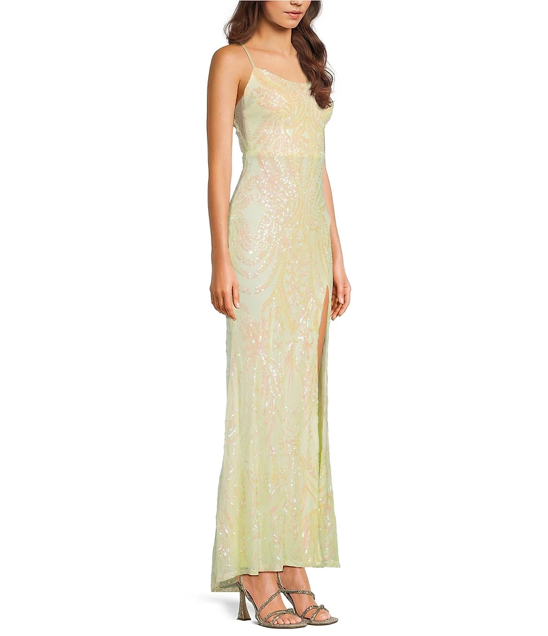 Midnight Doll Sequin Patterned Scoop Neck Side Slit Dress