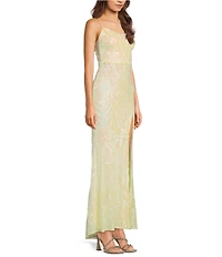 Midnight Doll Sequin Patterned Scoop Neck Side Slit Dress