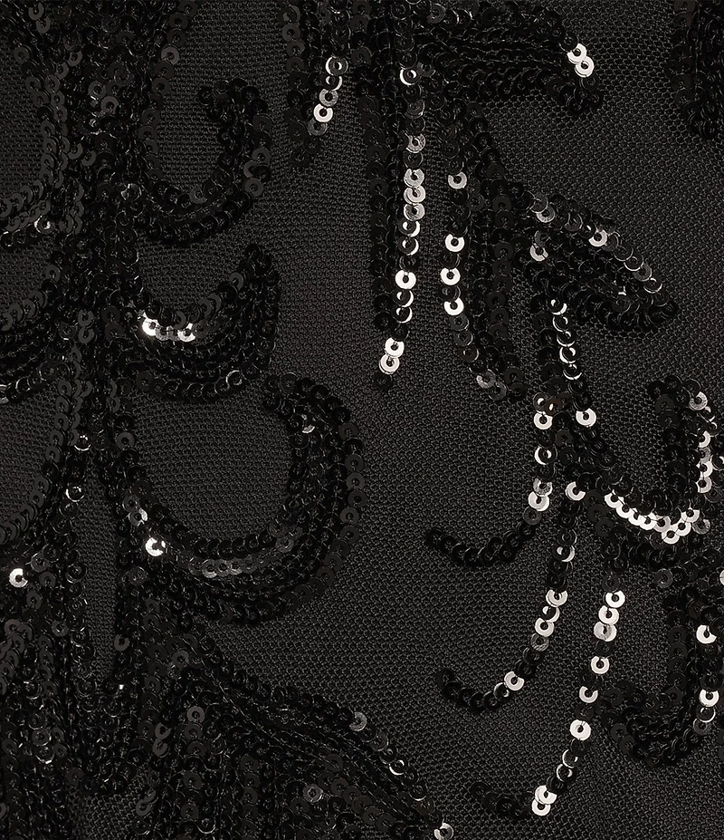 Midnight Doll Sequin Patterned Spaghetti Strap Square Neck Lace Up Back Side Slit Dress