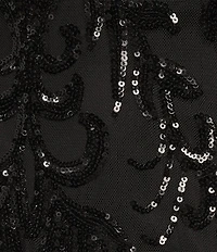 Midnight Doll Sequin Patterned Spaghetti Strap Square Neck Lace Up Back Side Slit Dress