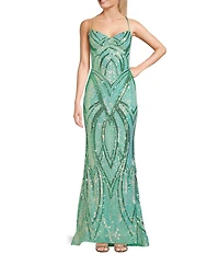 Midnight Doll Sequin Patterned V-Neck Pinch Front Lace Up Tie Back