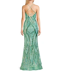 Midnight Doll Sequin Patterned V-Neck Pinch Front Lace Up Tie Back