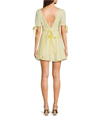 Midnight Doll Short Puff Bow Sleeve Square Neck Bow Back Fit And Flare Dress