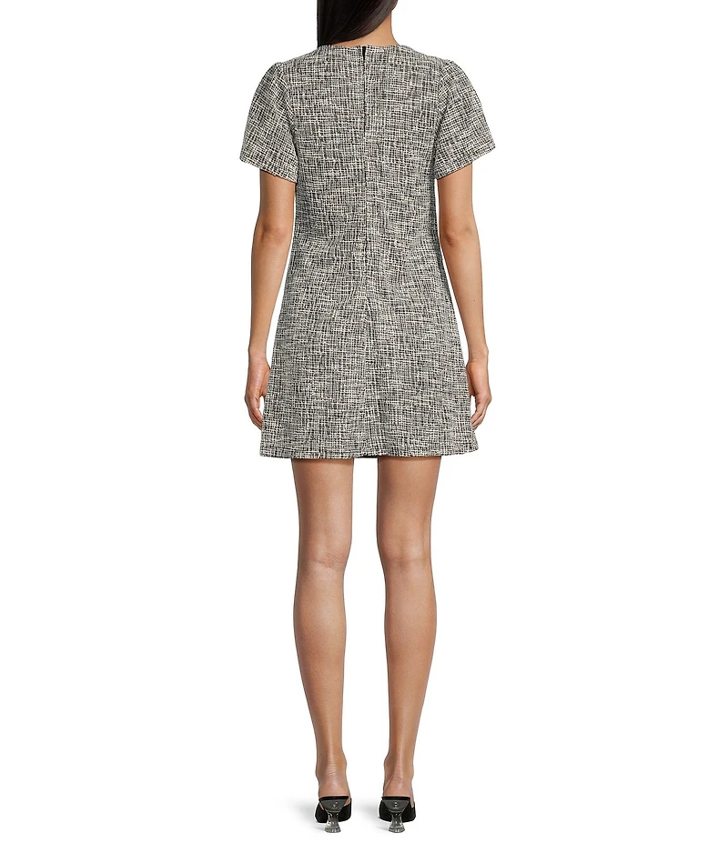 Midnight Doll Short Sleeve A-Line Knit Tweed Printed Dress