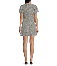 Midnight Doll Short Sleeve A-Line Knit Tweed Printed Dress