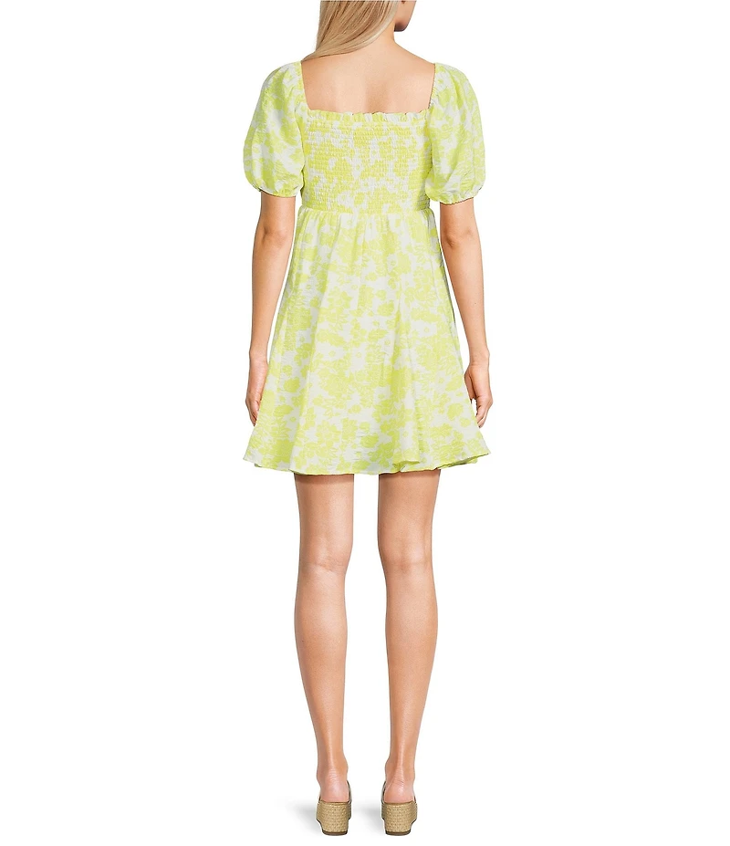 Midnight Doll Short Sleeve Floral Print Front Tie Front Tiered Dress