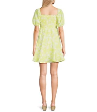 Midnight Doll Short Sleeve Floral Print Front Tie Front Tiered Dress