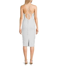 Midnight Doll Sleeveless Mash Pearl Midi Bodycon Dress